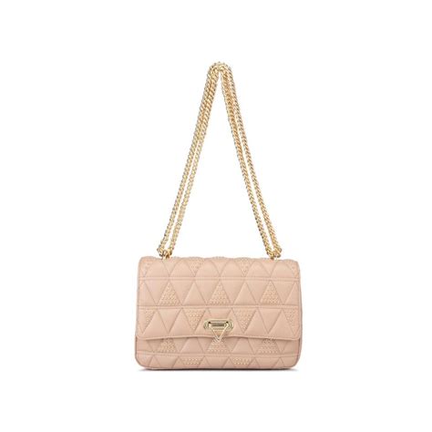 Buy Da Milano Quilted Leather Beige Sling Bag Online