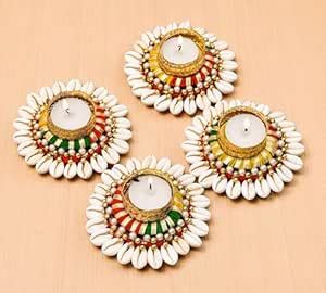 Buy Evisha Unique Tea Light Candles Holder Set with Decorative Diya ...