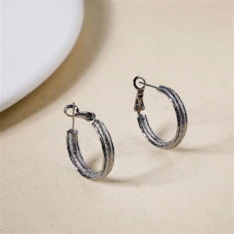 Jewellery Online - Premium Matte Textured Sleek Metal Hoops Oxidised ...
