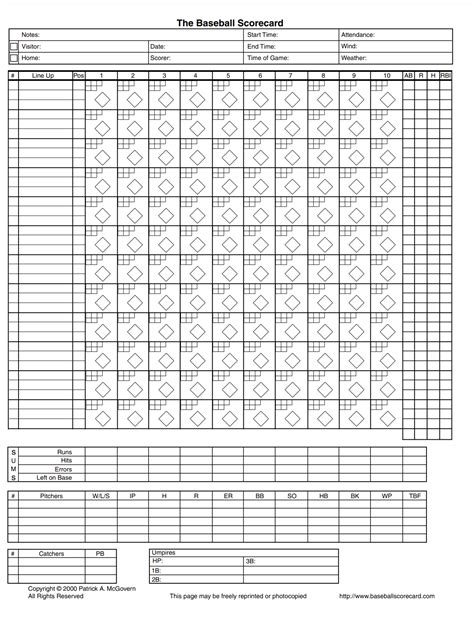 6 Free Printable Baseball Scorecards/Scorebook Pages