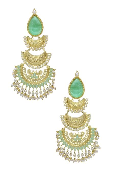 Buy Gold Plated Stone And Beads Embellished Tiered Chandbalis by Belsi ...