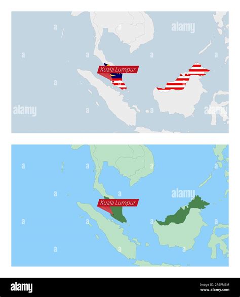 Malaysia map with pin of country capital. Two types of Malaysia map with neighboring countries ...