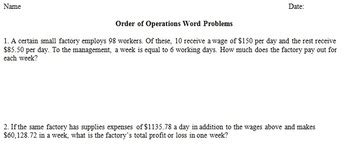 Image result for Practice Word Problems Order of Operations