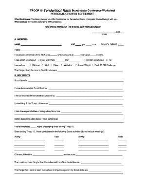TROOP 15 Tenderfoot Rank Scoutmaster Conference Worksheet - Fill and ...