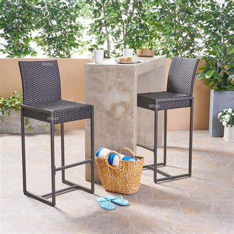 BRISHI Outdoor Bar Chair Garden Patio Bar Stool 2 Chairs for Balcony ...