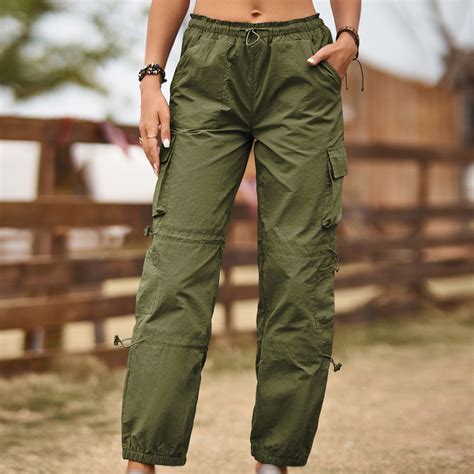 Sakmal Work Women's Pants Elastic Waist Cargo Mid Straight Leg Green ...