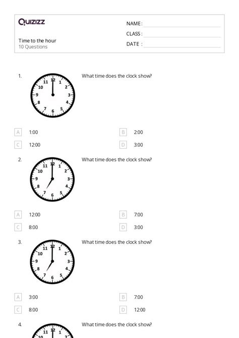 50+ Time to the Hour worksheets on Quizizz | Free & Printable