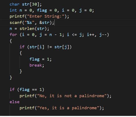 String Palindrome Program in C using for loop [New]