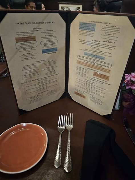 Menu at The Gambling Cowboy steakhouse, Temecula
