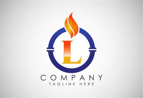 Inglés alfabeto l con fuego fuego y tubo. petróleo y gas industria logo ...