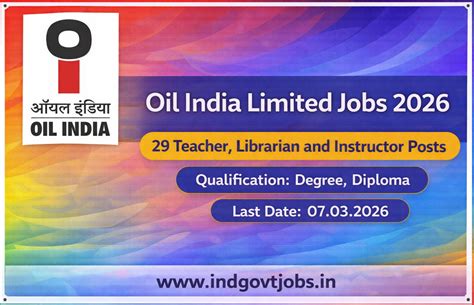 Oil India Teacher, Librarian and Instructor Recruitment 2026 (29 ...