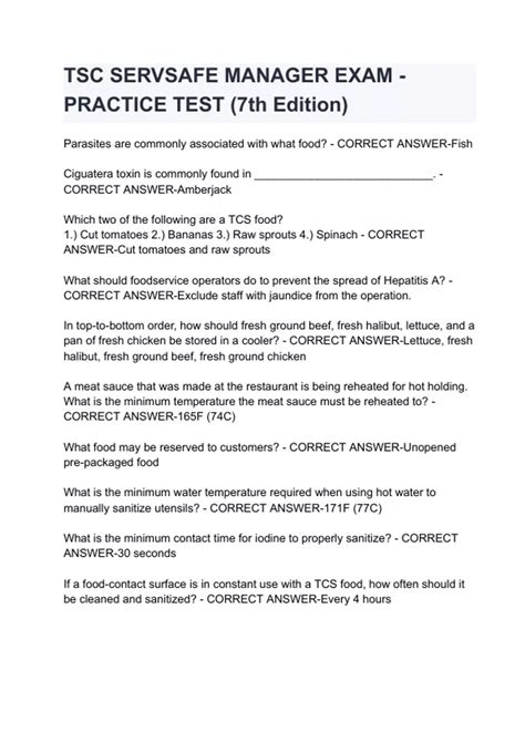 TSC SERVSAFE MANAGER EXAM - PRACTICE TEST (7th Edition) ALL QUESTIONS ...