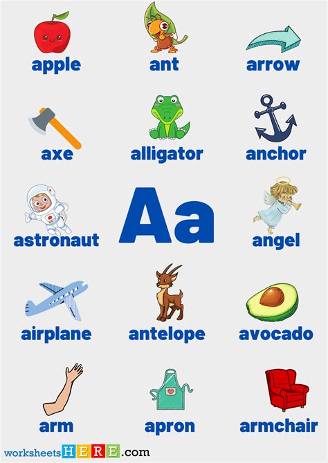 Letter A Vocabulary with Pictures, Alphabet A Words PDF Worksheet For ...