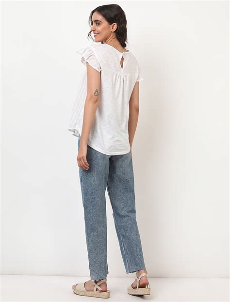 Buy Pure Cotton Self Design Round Neck Top at Marks & Spencer