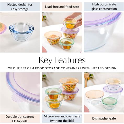 Set Of 4 Food Storage Containers With Nested Design S 500ml M 800ml L ...