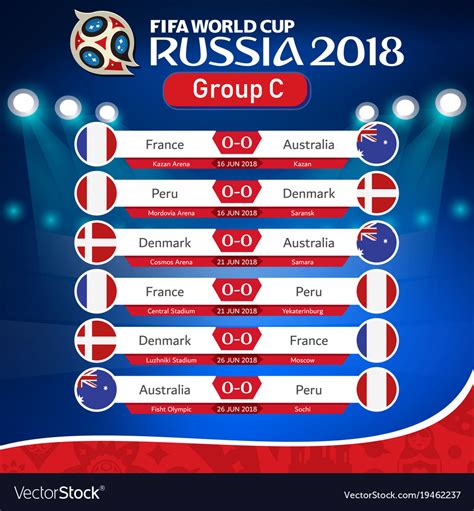 Fifa world cup russia 2018 group c fixture Vector Image