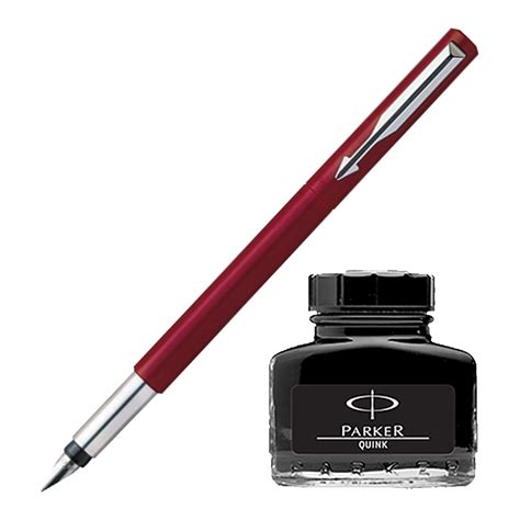 Parker Vector Standard CT Fountain Pen - Red + Quink Ink Bottle - Black ...