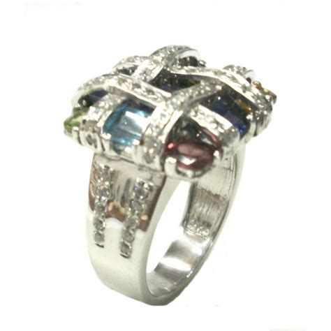 Sterling Silver Mosaic Ring with Gemstones and Cubic Zirconia Buy ...