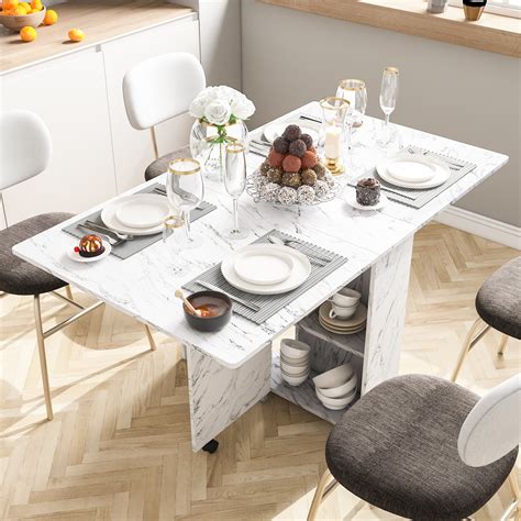 Buy Dinaza Foldable Kitchen Table Rolling Wood Folding Dining Table on ...