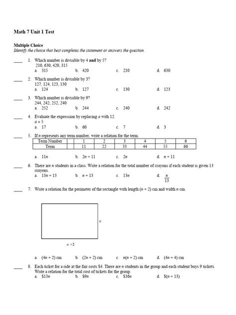 Image result for Grade 7 Math Test Questions