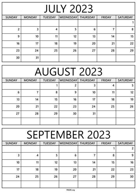 calendar july august september 2023