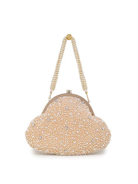 Anekaant Peach & Pearl Pochette Pearl Embellished Faux Silk Clutch