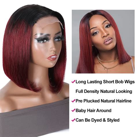 Buy Beauty Forever 1B/99J Bob Wig 4X4 Lace Closure Wigs Human Hair ...