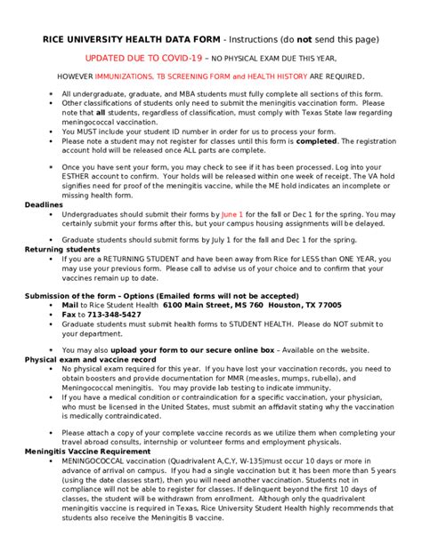 Health Data Student Health ServicesRice University - health rice Doc ...