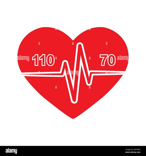 Icon of normal heart and blood pressure 110 by 70 on the background of the silhouette of the ...