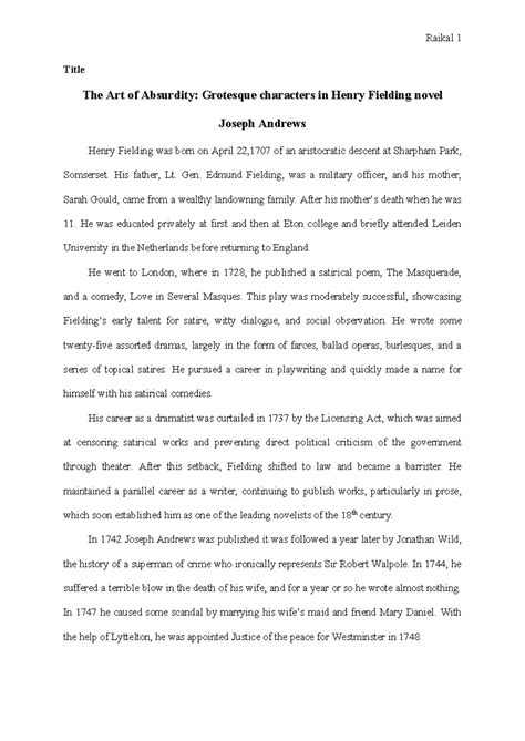 Exploring Grotesque Characters and Absurdity in Joseph Andrews (ENG 101 ...