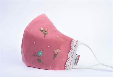 Premium Hand Embroidered Mask- Pink – ribboncandy.in