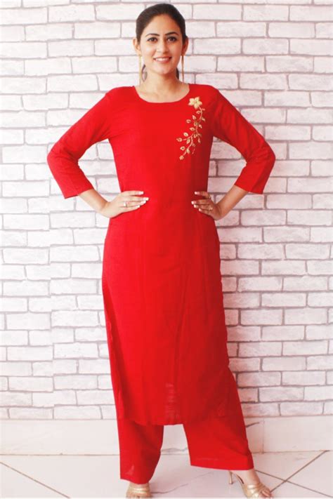 Red Silk Straight Kurti with Straight Palazzos – anokherang
