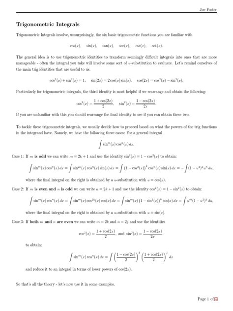 Image result for Basic Trig Integrals