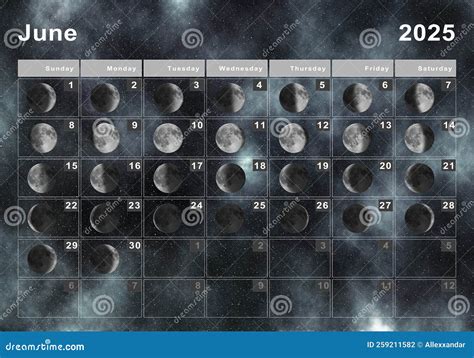 June 2025 Lunar Calendar, Moon Cycles Stock Illustration - Illustration of event, 2025: 259211582