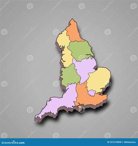 Map of England with Region. England with Borders of the Stats and Different Colour. Stock Photo ...