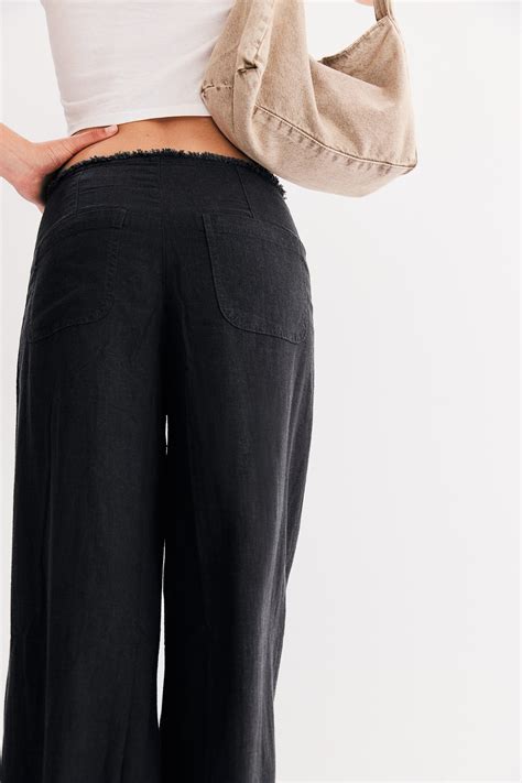 Frayed-edge Linen-blend Pants - Dark gray - Ladies | H&M US