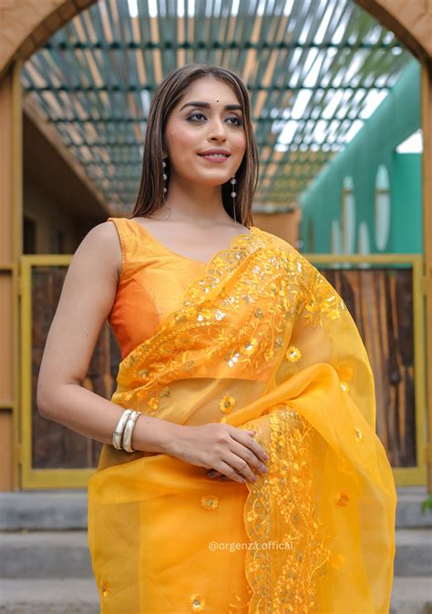 Yellow Soft Organza Saree With Sequence Work – Orgenza Store
