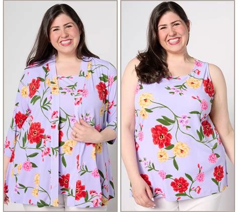 Susan Graver Petite Printed Liquid Knit Peplum Cardigan & Tank Set ...