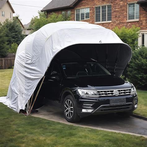 Amazon.com: Heavy Duty Steel Carport, Semi-Automatic Portable Garage, Foldable Retractable Car ...