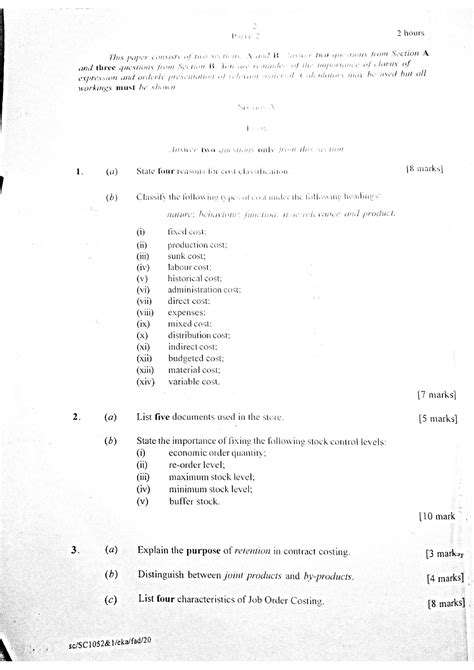 COST Accounting Wassce 2020 Theory & Practical questions with answers ...