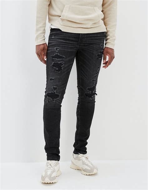 Buy American Eagle Men Black AirFlex+ Ripped Skinny Jean Online
