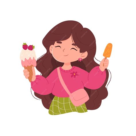 Premium Vector | Girl with ice cream cute girl eating ice cream cartoon vector illustration