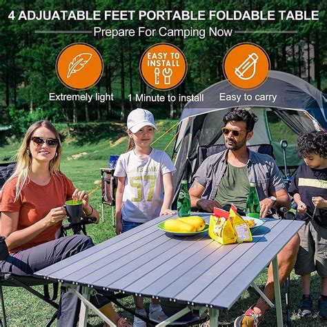 EVER ADVANCED Folding Aluminium Camping Table Portable with Height ...