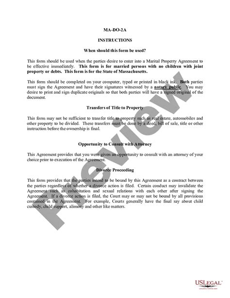 Massachusetts Marital Domestic Separation and Property Settlement ...
