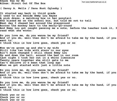 Check Yes Or No, by George Strait - lyrics