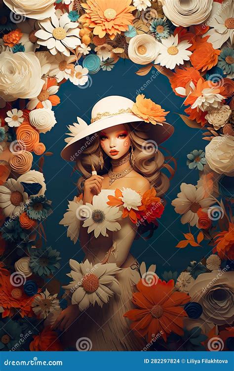 Gorgeous French Mademoiselle In Feather Hat. Poster Illustration ...