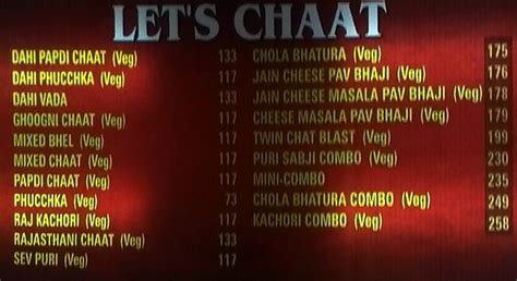 Menu at Lets Chaat, Kolkata