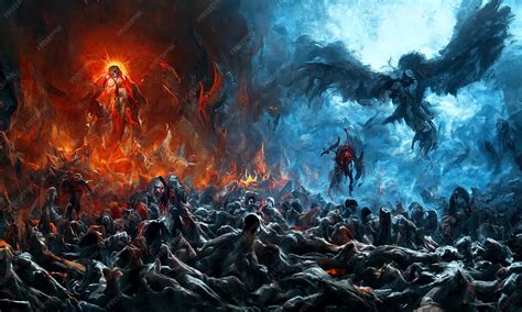 Premium Photo | 在地獄的獄火, 一群罪惡的人在地獄火中燃燒. 地獄地獄的入口. 魔鬼和鬼魂折磨罪惡的人. 3D插圖.