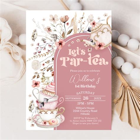 Tea Party Invitation Wildflower Let's Partea | Zazzle | Tea party ...