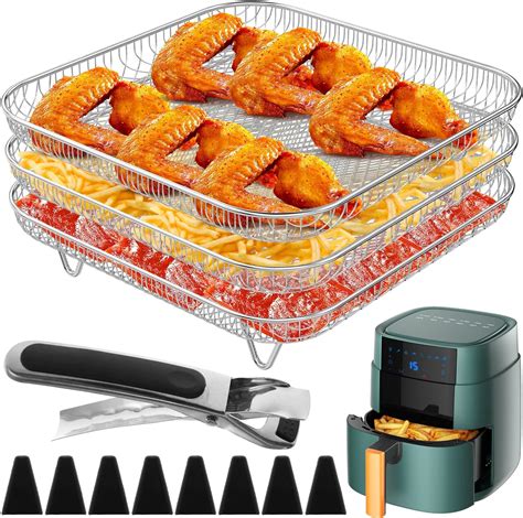 DJAPWPX 3 Layer Air Fryer Rack Square Air Fryer Grill Rack Stainless ...